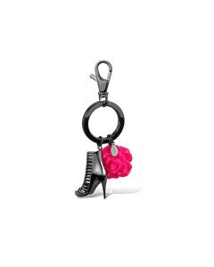 JCE2718 IP Light Black (IP Gun) Stainless Steel Key Ring with Synthetic Synthetic Stone in Rose